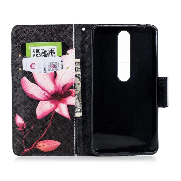 Para Nokia 6,1 (5,5 Polegadas) PU PU Stand Stand Cela Celo Cela Tape - Padrão Floral