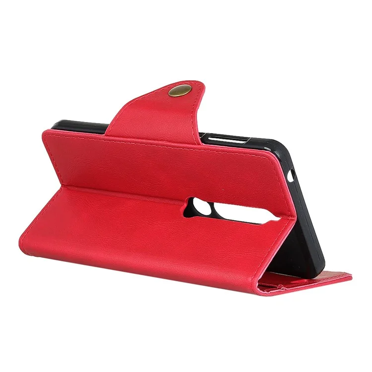 Textured PU Leather Wallet Phone Shell with Stand for Nokia 6.1 (5.5-inch) - Red