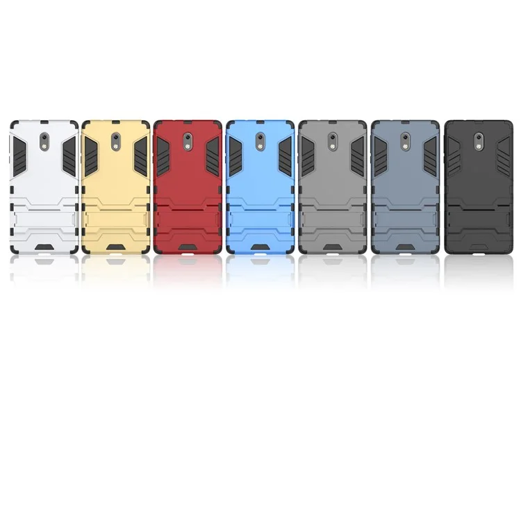 50Pcs/Set Cool Guard PC + TPU Hybrid Shell Case with Kickstand for Nokia 3 - Black