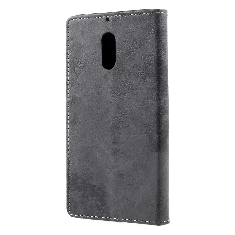 Retro Style Leather Wallet Mobile Phone Cover for Nokia 6 - Grey