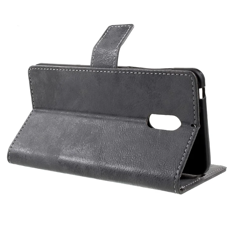 Retro Style Leather Wallet Mobile Phone Cover for Nokia 6 - Grey