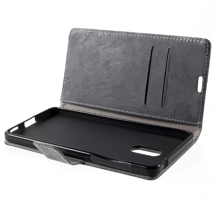 Retro Style Leather Wallet Mobile Phone Cover for Nokia 6 - Grey