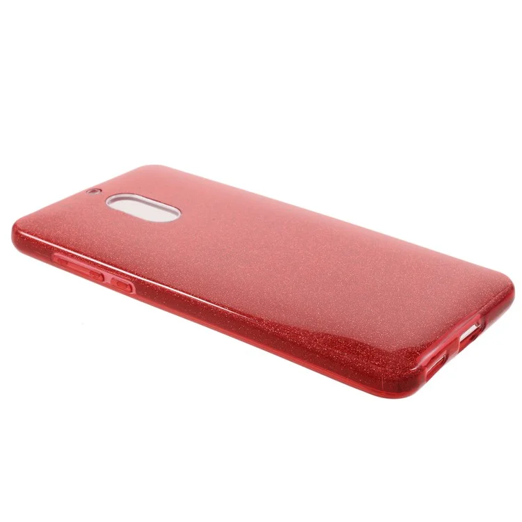 3-in-1 Glittery Powder Paper TPU + PC Hybrid Case for Nokia 6.1 (5.5-inch) - Red