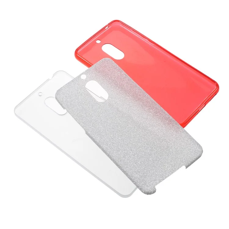 3-in-1 Glittery Powder Paper TPU + PC Hybrid Case for Nokia 6.1 (5.5-inch) - Red