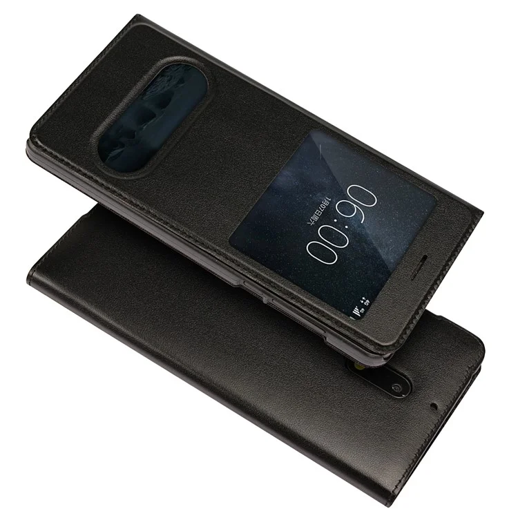 Dual View Window Slim Leather Protective Case for Nokia 6 (2017) - Black