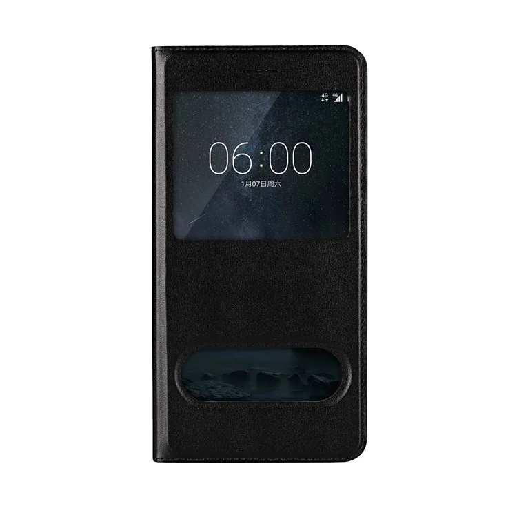 Dual View Window Slim Leather Protective Case for Nokia 6 (2017) - Black