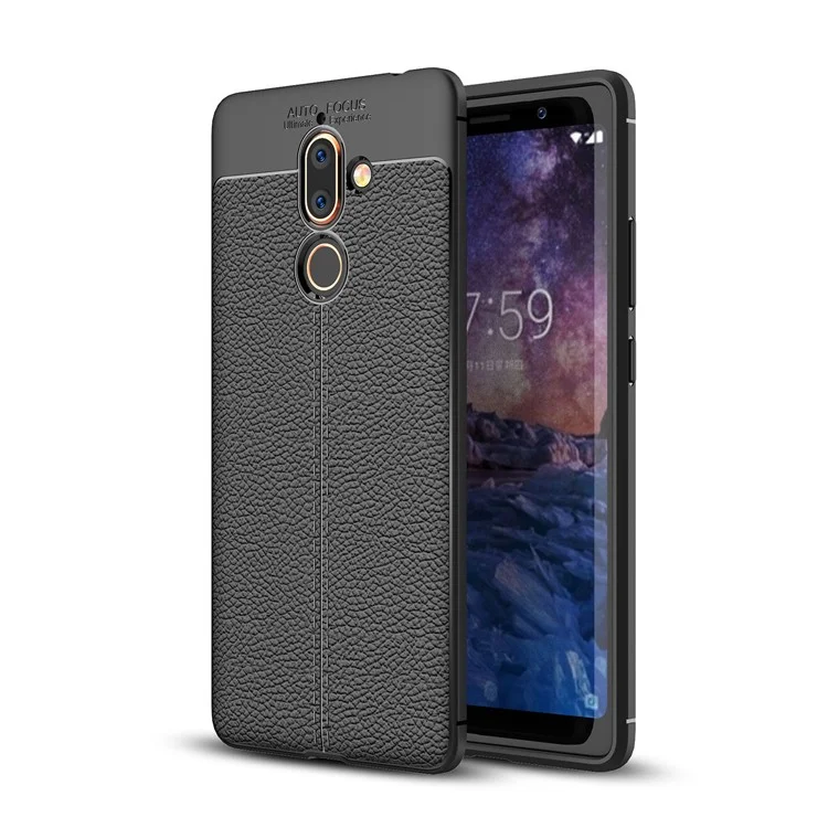 Litchi Grain Soft TPU Back Cover for Nokia 7 plus - Black