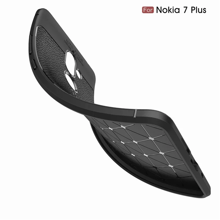 Litchi Grain Soft TPU Back Cover for Nokia 7 plus - Black