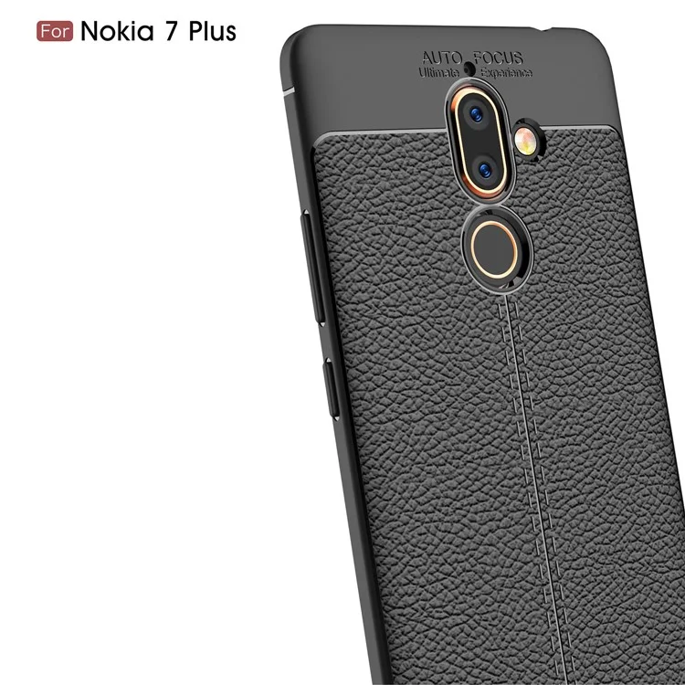 Litchi Grain Soft TPU Back Cover for Nokia 7 plus - Black