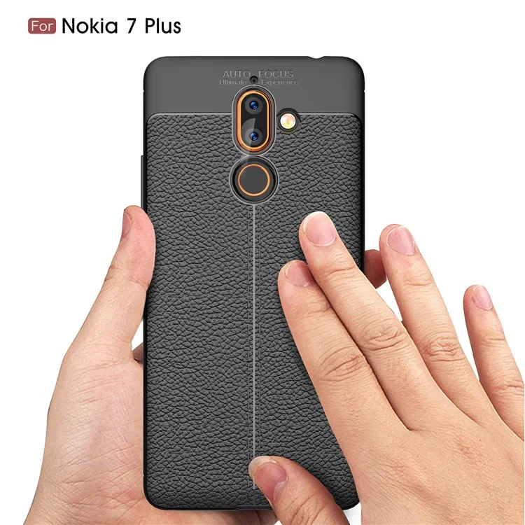 Litchi Grain Soft TPU Back Cover for Nokia 7 plus - Black