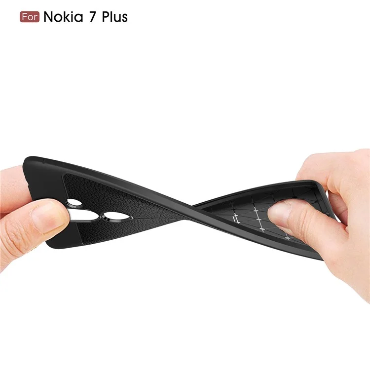 Litchi Grain Soft TPU Back Cover for Nokia 7 plus - Black