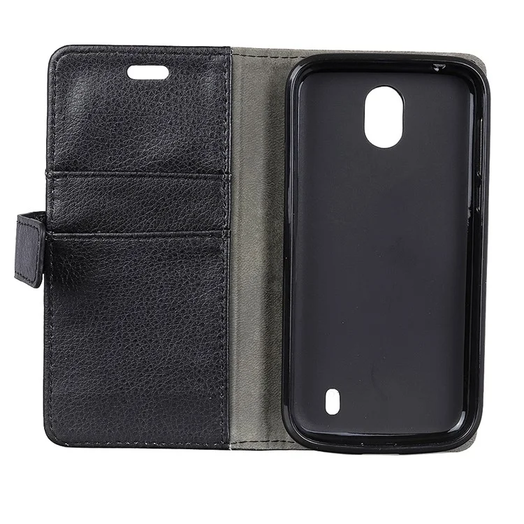 Litchi Grain Wallet Stand Leather Case for Nokia 1 - Black
