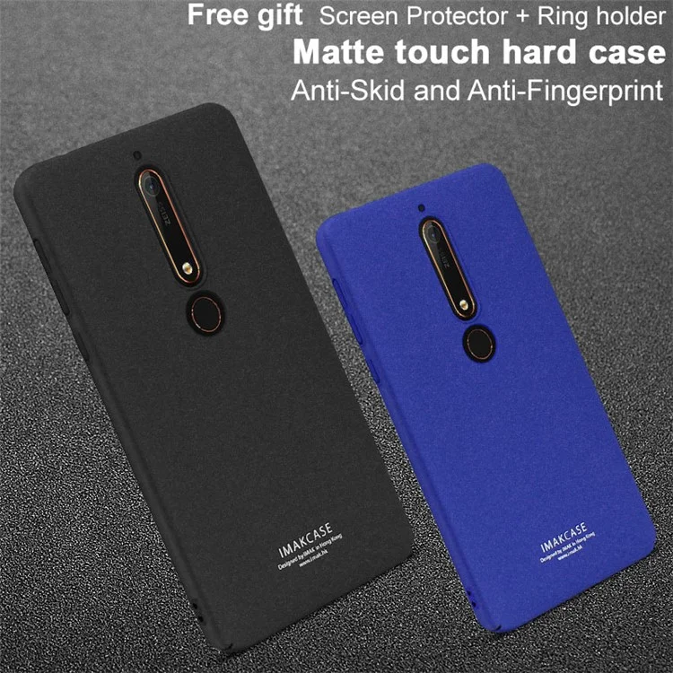 IMAK Cowboy Shell Matte Hard PC Back Cover with Ring Stand + Screen Film for Nokia 6.1 (5.5-inch) - Black