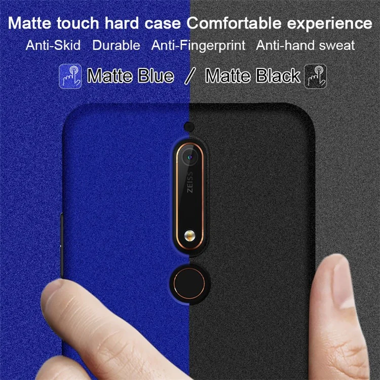 IMAK Cowboy Shell Matte Hard PC Back Cover with Ring Stand + Screen Film for Nokia 6.1 (5.5-inch) - Black
