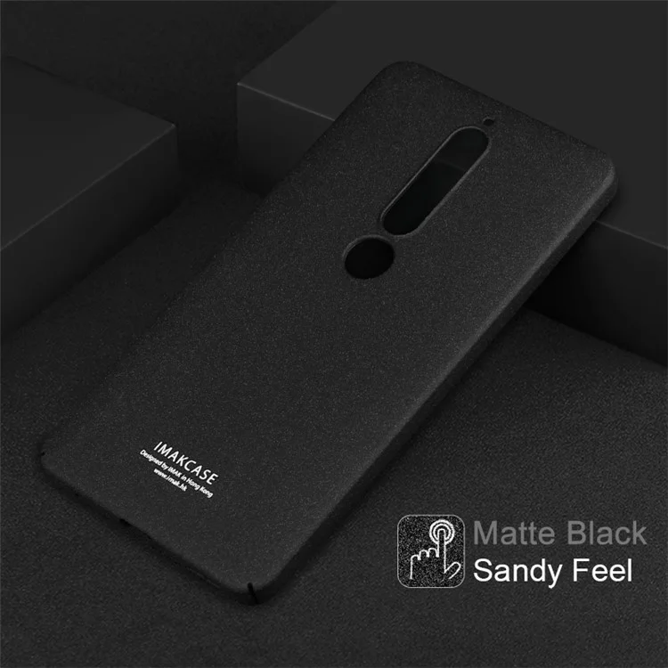 IMAK Cowboy Shell Matte Hard PC Back Cover with Ring Stand + Screen Film for Nokia 6.1 (5.5-inch) - Black