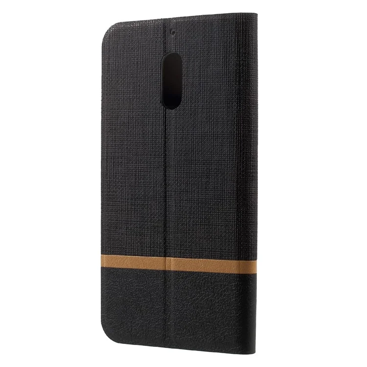 Bi-color Cross Texture Leather Stand Phone Case for Nokia 6 Built-in Steel Sheet - Black