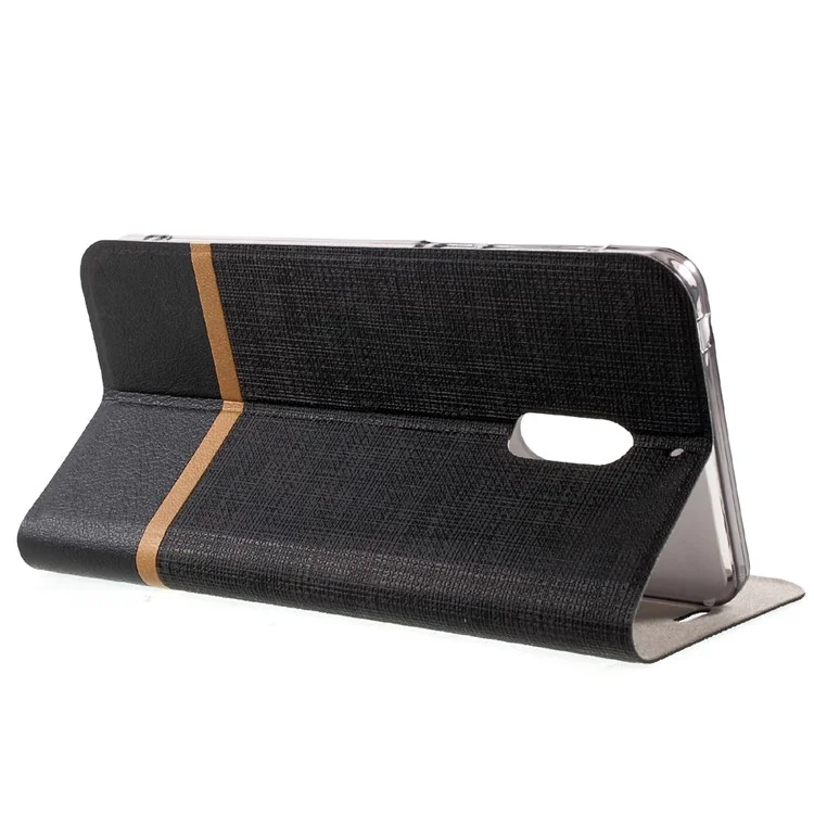 Bi-color Cross Texture Leather Stand Phone Case for Nokia 6 Built-in Steel Sheet - Black