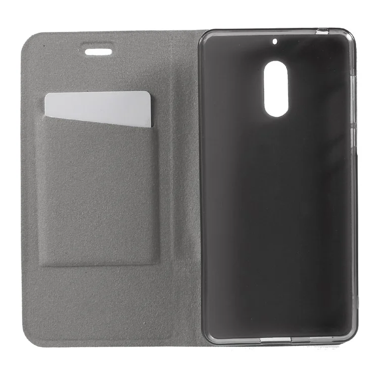Bi-color Cross Texture Leather Stand Phone Case for Nokia 6 Built-in Steel Sheet - Black