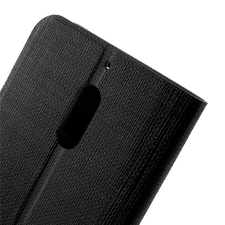 Bi-color Cross Texture Leather Stand Phone Case for Nokia 6 Built-in Steel Sheet - Black