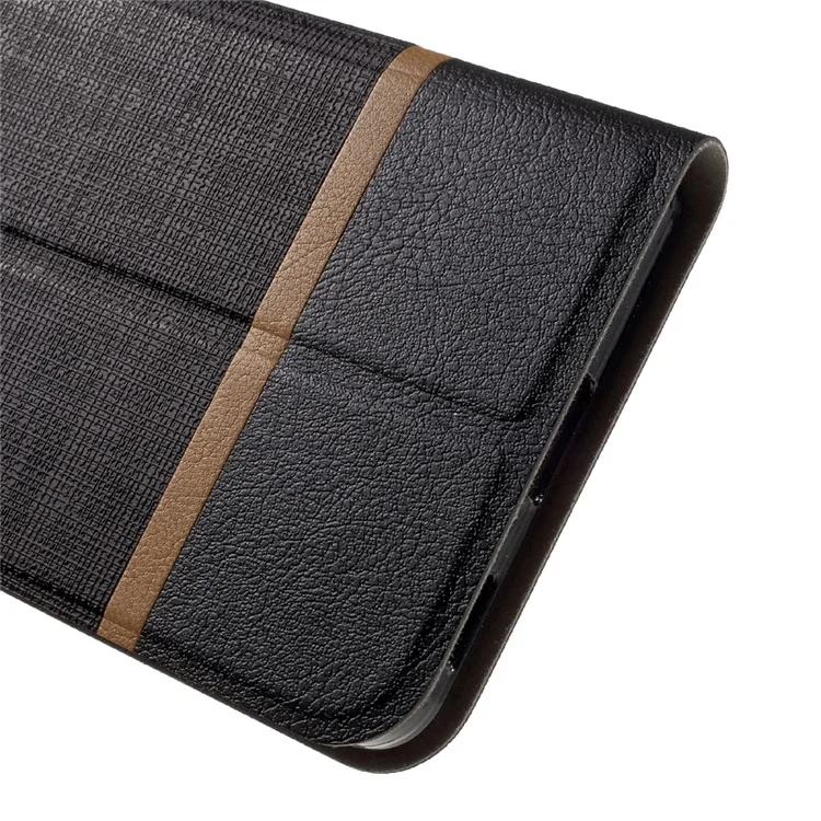 Bi-color Cross Texture Leather Stand Phone Case for Nokia 6 Built-in Steel Sheet - Black