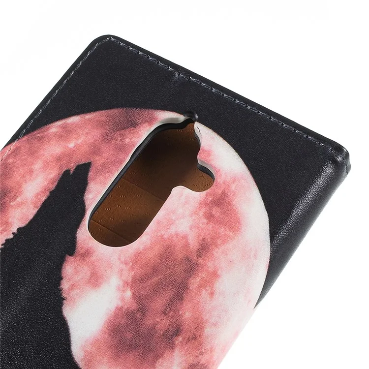 Pattern Printing Leather Wallet Stand Case for Nokia 7 plus - Wolf Howling at the Moon