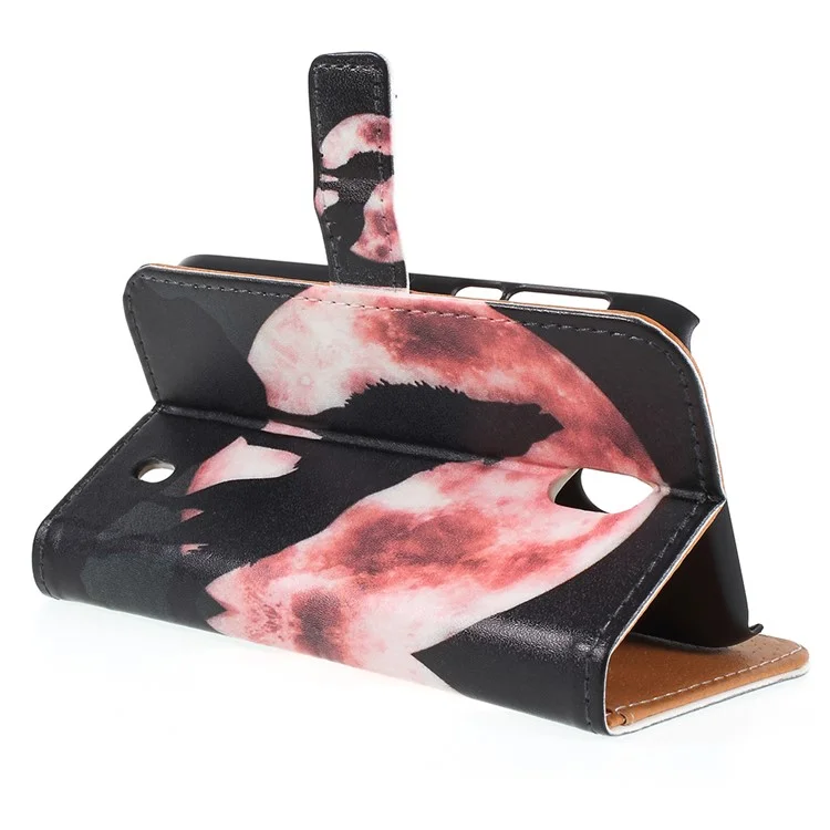 For Nokia 1 Pattern Printing Leather Wallet Stand Mobile Cover - Wolf Howling at the Moon
