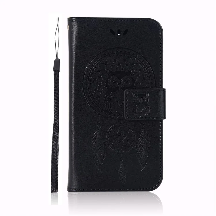 Imprint Owl Dream Catcher Wallet Stand Leather Case for Nokia 1 - Black