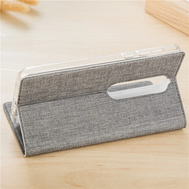VILI DMX Cross Texture Auto-absorbed Card Slot Leather Stand Cover for Nokia 6.1 (5.5-inch) - Grey