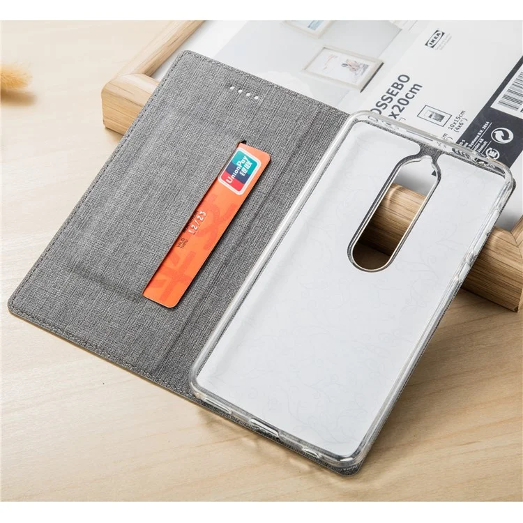 VILI DMX Cross Texture Auto-absorbed Card Slot Leather Stand Cover for Nokia 6.1 (5.5-inch) - Grey