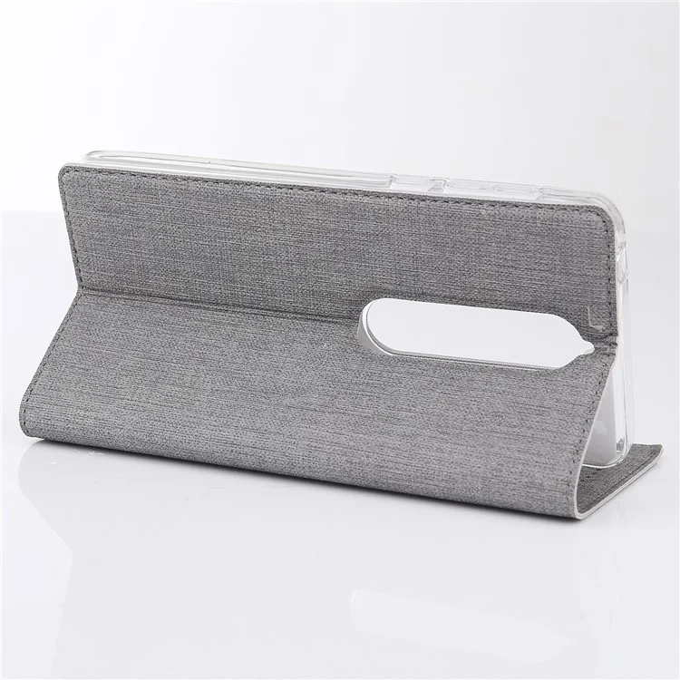 VILI DMX Cross Texture Auto-absorbed Card Slot Leather Stand Cover for Nokia 6.1 (5.5-inch) - Grey