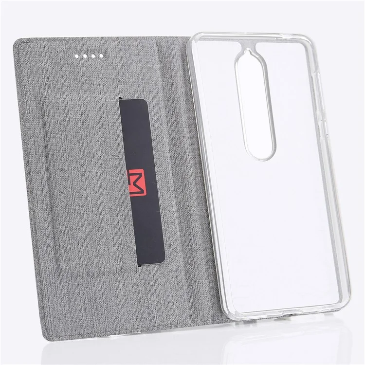 VILI DMX Cross Texture Auto-absorbed Card Slot Leather Stand Cover for Nokia 6.1 (5.5-inch) - Grey