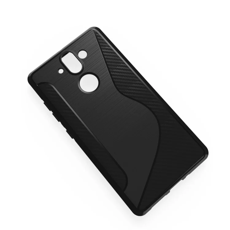 Carbon Fiber Brushed S Shape TPU Phone Cover for Nokia 9 - Black