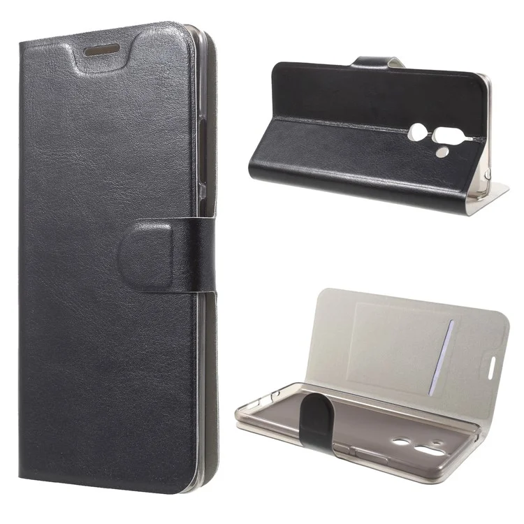 Crazy Horse Wallet Magnetic Stand Leather Case (Built-in Steel Sheet) for Nokia 7 plus - Black
