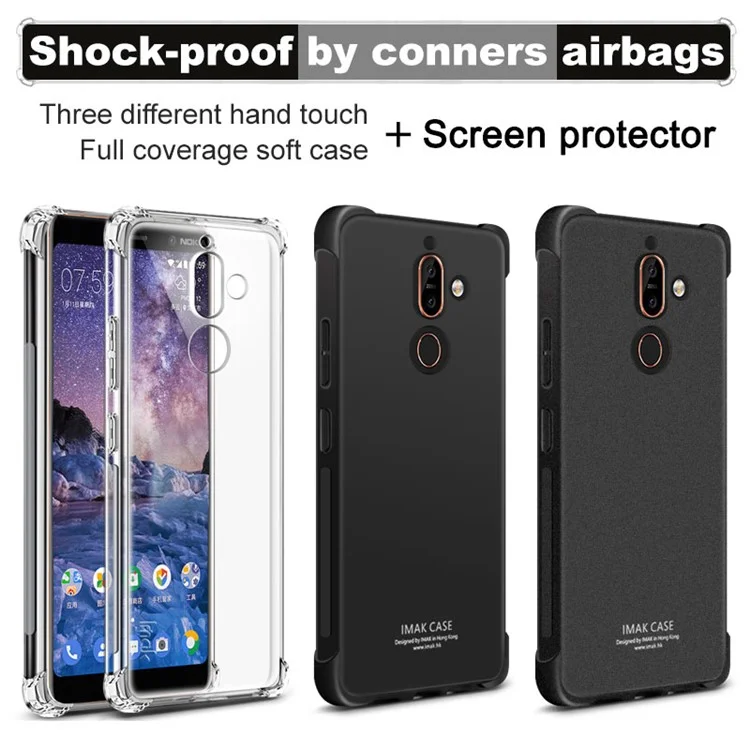 IMAK for Nokia 7 plus Skin Feel Anti-drop TPU Cover + Explosion-proof Screen Film - Matte Black