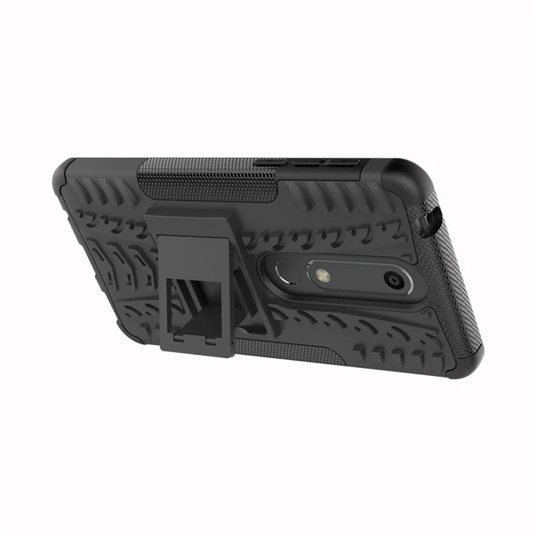 2-in-1 Tyre Pattern PC + TPU Hybrid Case with Kickstand for Nokia 6.1 (5.5-inch) - Black