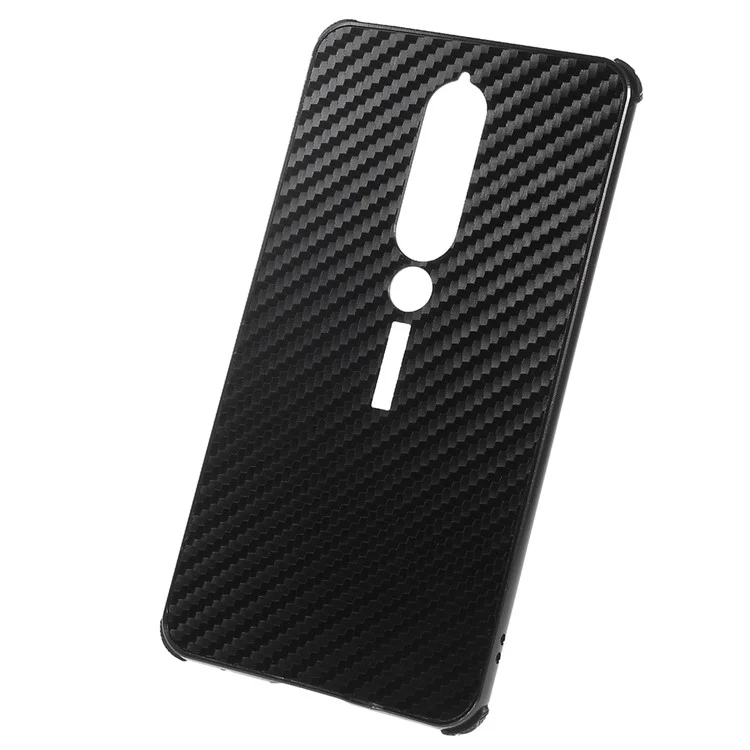 Electroplated Metal Bumper + Carbon Fiber PC Back Panel Slide-on Case for Nokia 6.1 (5.5-inch) - Black
