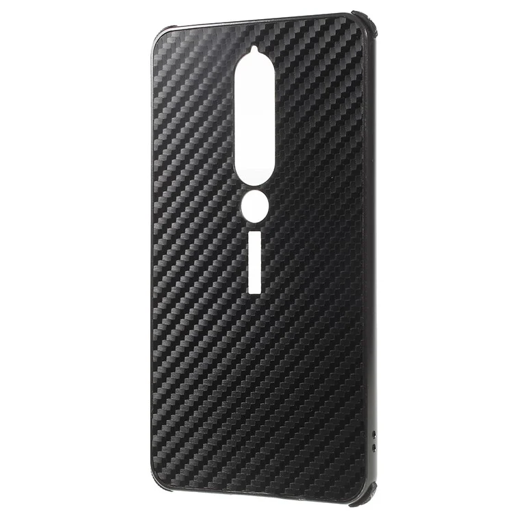 Electroplated Metal Bumper + Carbon Fiber PC Back Panel Slide-on Case for Nokia 6.1 (5.5-inch) - Black