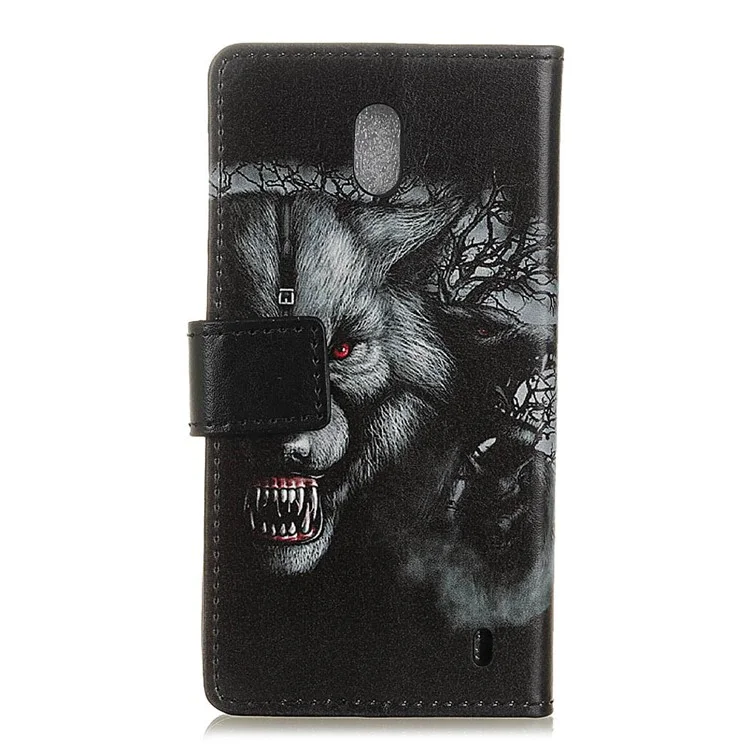 Pattern Printing Leather Wallet Case for Nokia 1 - Wolf Pattern