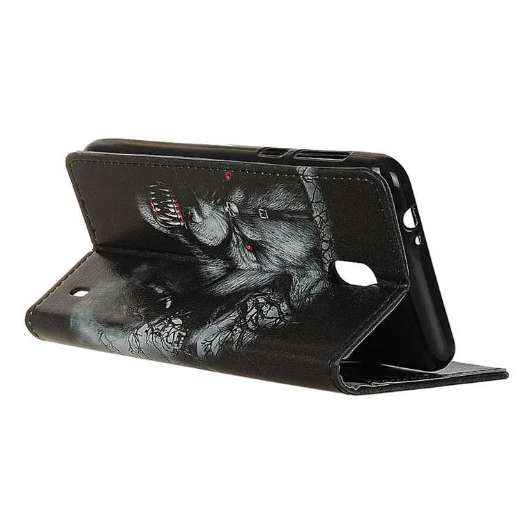 Pattern Printing Leather Wallet Case for Nokia 1 - Wolf Pattern