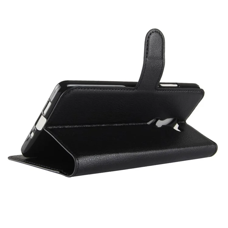 100Pcs/Set Litchi Grain Wallet Stand Leather Case for Nokia 7 plus - Black