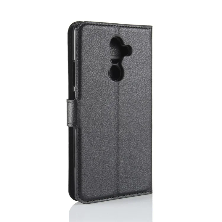 100Pcs/Set Litchi Grain Wallet Stand Leather Case for Nokia 7 plus - Black