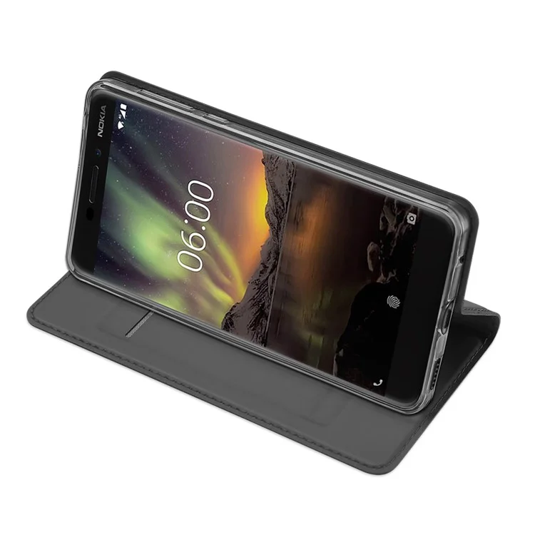 DUX DUCIS Skin Pro Series Flip Leather Stand Mobile Case for Nokia 6.1 (5.5-inch) - Dark Grey