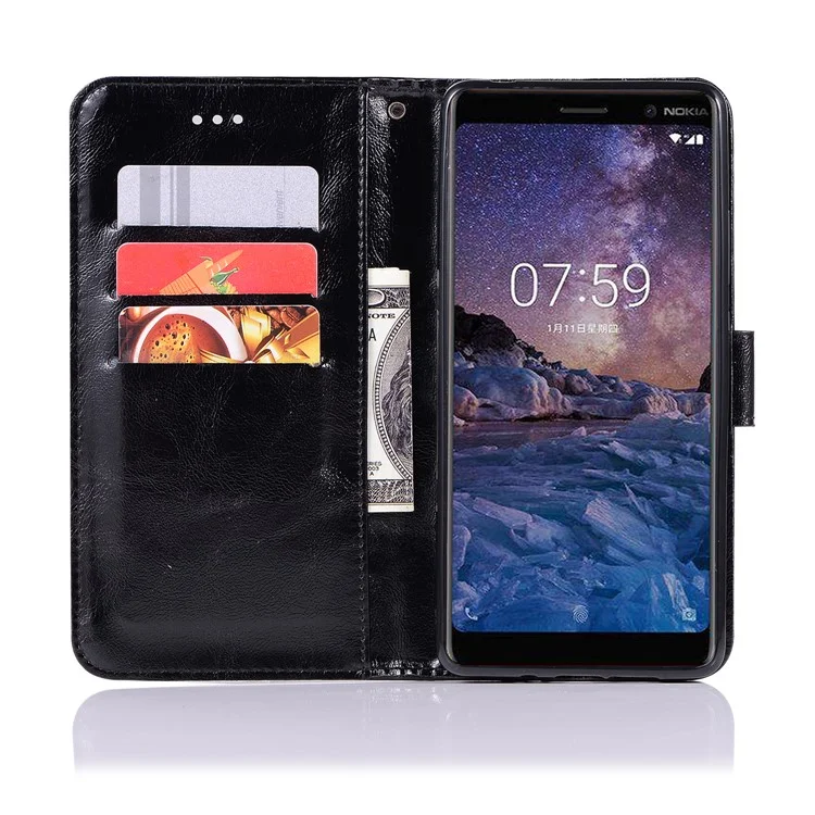 Premium Vintage Leather Wallet Case for Nokia 7 plus - Black