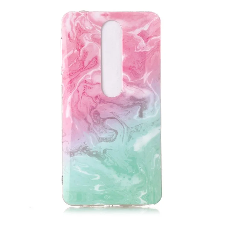 Marble Pattern IMD TPU Phone Case for Nokia 6.1 (5.5-inch) - Pink / Green