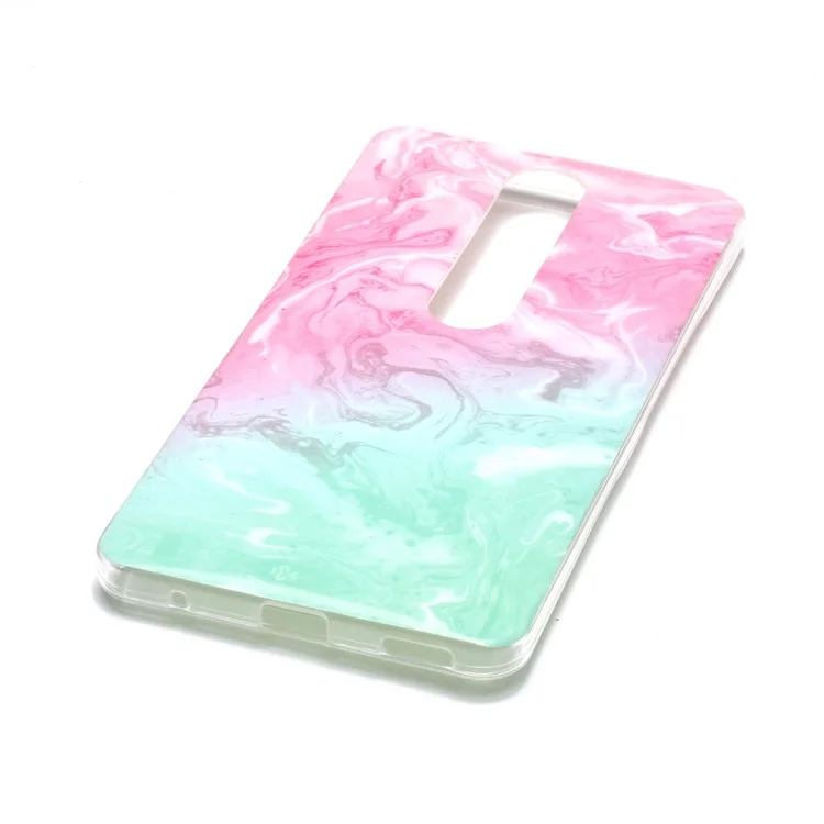 Marble Pattern IMD TPU Phone Case for Nokia 6.1 (5.5-inch) - Pink / Green