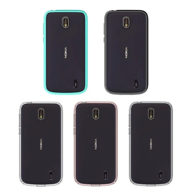 100Pcs/Set Clear Acrylic Back + TPU Edges Hybrid Cover for Nokia 1 - Black