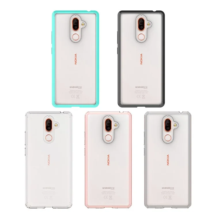100Pcs/Set for Nokia 7 plus Clear Acrylic Back + TPU Edges Combo Case - Black