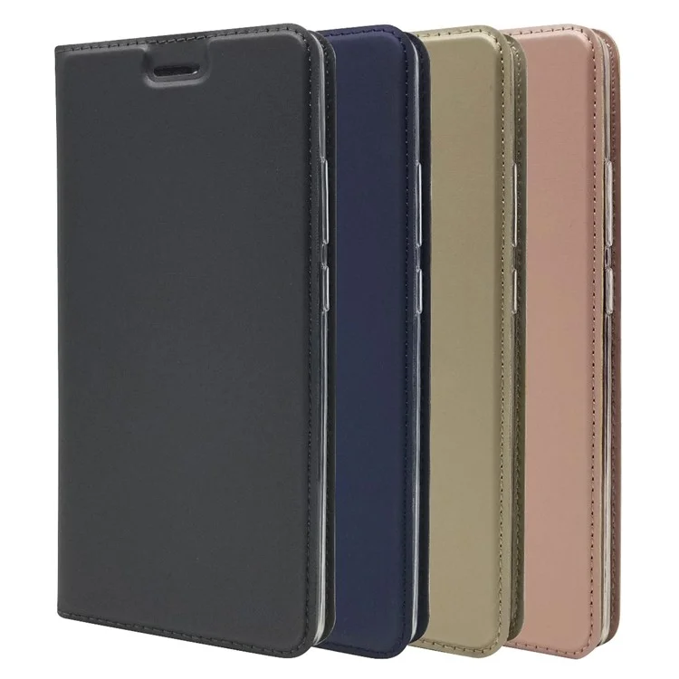 Auto-absorbed Stand Leather Card Holder Phone Case for Nokia 7 plus - Black