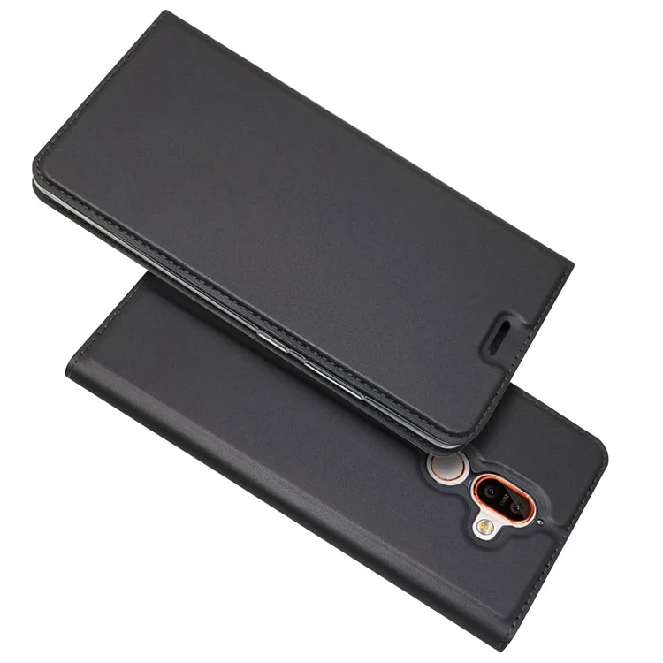 Auto-absorbed Stand Leather Card Holder Phone Case for Nokia 7 plus - Black