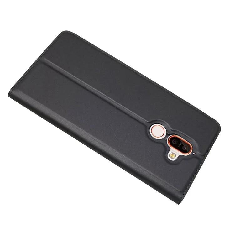 Auto-absorbed Stand Leather Card Holder Phone Case for Nokia 7 plus - Black